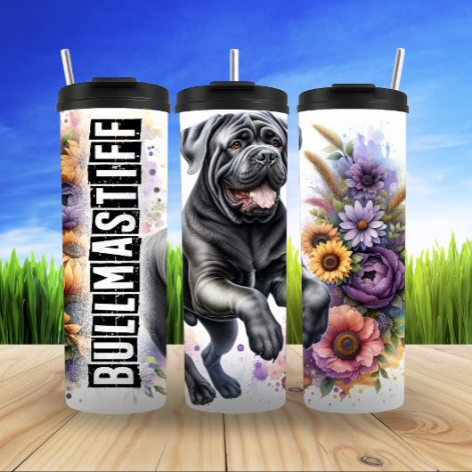 Bullmastiffs sanftes florales Galopp Thermosbecher