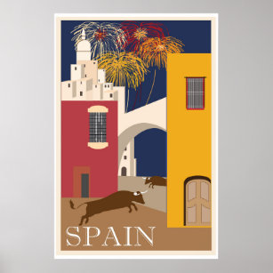 Bulls Spain Running Festival Vintage Travel Poster