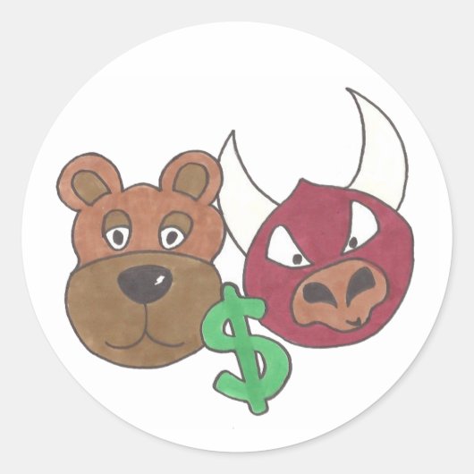 Bulls vs. Bears Stock Market Finance Money Dollar Runder Aufkleber (Vorderseite)