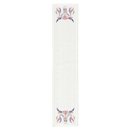 Bullschädel und Federn aus weißem Stamm Kurzer Tischläufer (Vorderseite)