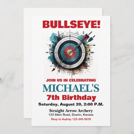 Bullseye Archery Birthday Party Einladung (Vorne/Hinten)