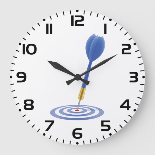 Bullseye Hit Blue Dart on Target Große Wanduhr (Vorderseite)
