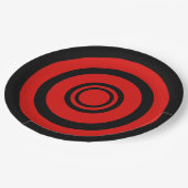 Bullseye, konzentrische Kreise - schwarz und rot Pappteller (Schrägansicht)