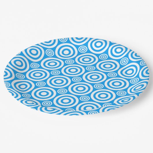 Bullseye-PAPER-TELLER-Lt Blau-Weiß Pappteller (Schrägansicht)