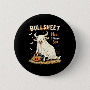 Bullsheet Cow Ghost Puff Funny Halloween Trick ode Button