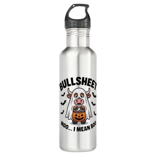 BULLSHEET Halloween Niedliche Kuh im Geist Edelstahlflasche (Vorderseite)