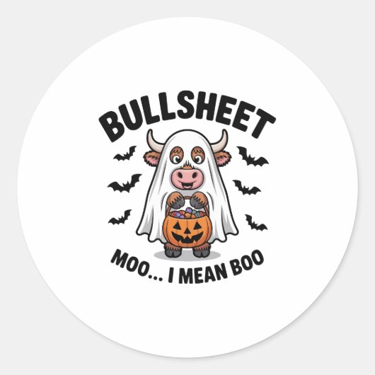 BULLSHEET Halloween Niedliche Kuh im Geist Runder Aufkleber (Vorderseite)