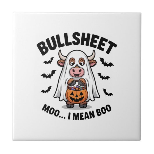 BULLSHEET Halloween Süße Kuh im Geist Fliese (Vorderseite)