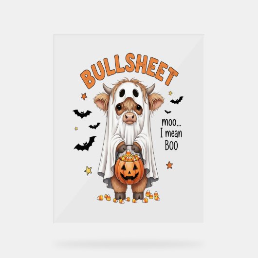 Bullsheet Highland Cow Funny Ghost Acrylschild (Vorderseite)