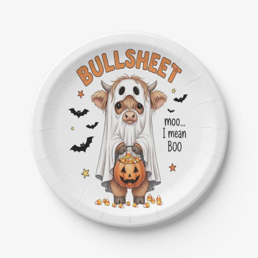 Bullsheet Highland Cow Funny Ghost Pappteller (Vorderseite)