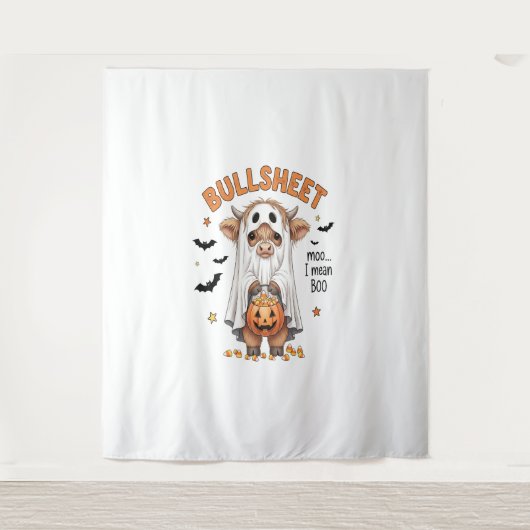 Bullsheet Highland Cow Funny Ghost Wandteppich (Vorderseite)