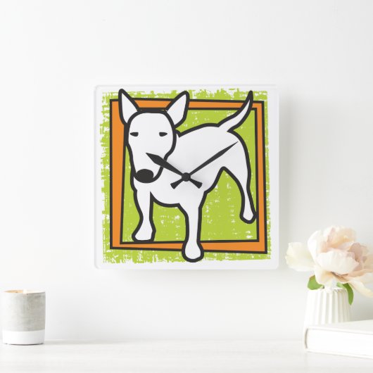 Bullterrier-Gewohnheits-Wanduhr Quadratische Wanduhr (Zuhause)