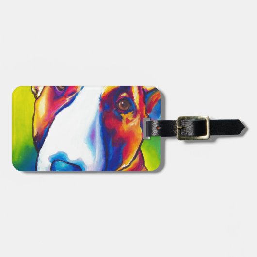 Bullterrier rot und Weiß 2 Gepäckanhänger (Vorderseite horizontal)