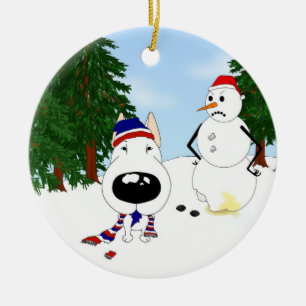 Bullterrier-Winter-Szene Keramik Ornament