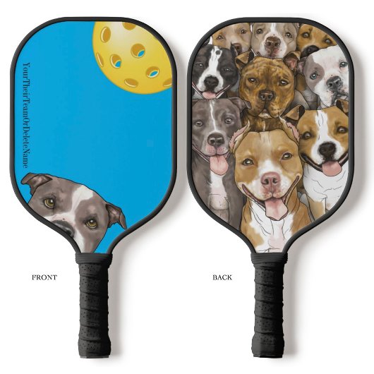 BullTerriers auf einem Blue Pickleball Paddel Pickleball Schläger