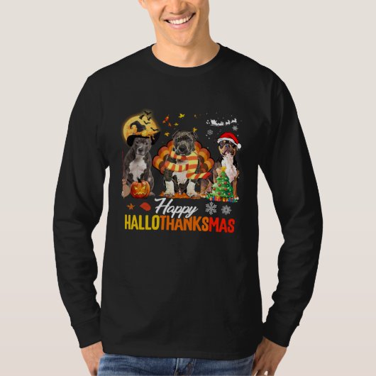 Bully Dog Happy Hallothanksmas Halloween Thanksgiv T-Shirt (Vorderseite)