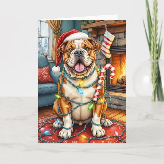 Bully Jolly American Bulldog Christmas Karte (Vorderseite)