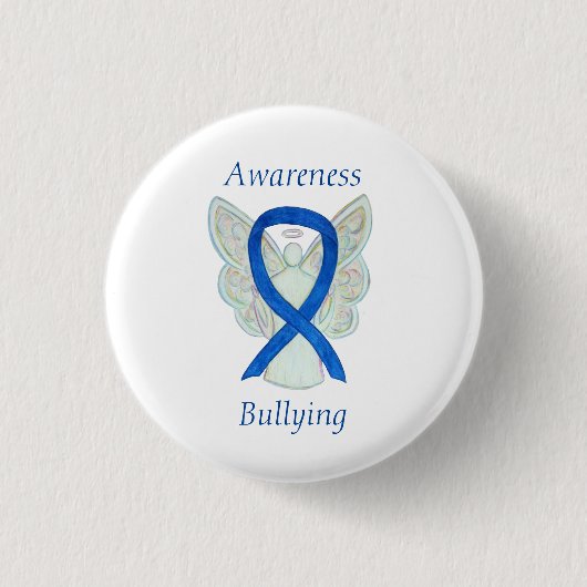 Bullying Awareness Angel Blue Ribbon Button (Vorderseite)