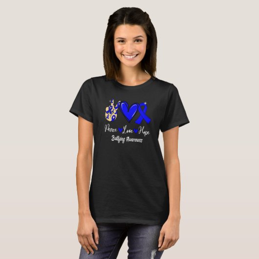 Bullying Awareness Peace Love Hope Blue Ribbon   T-Shirt (Vorne ganz)