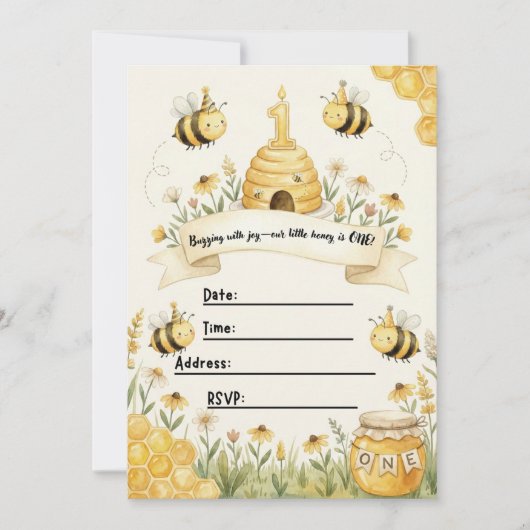 Bumble Bee 1st Birthday Invitation Einladung (Vorderseite)