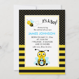 Bumble Bee Baby Boy Geburtskarte Ankündigung
