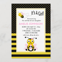 Bumble Bee Baby Girl Geburtskarte Ankündigung