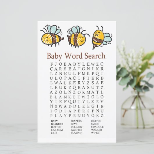 Bumble Bee Baby Shooter Word Search Game (Stehend Vorderseite)