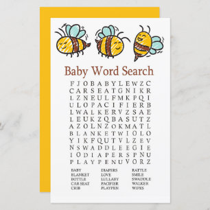 Bumble Bee Baby Shooter Word Search Game
