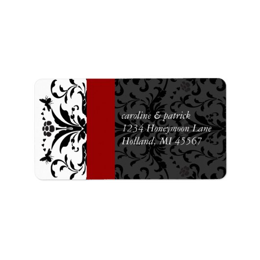 Bumble Bee Black Damask Address Labels Red Trim Adressaufkleber (Vorne)