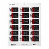 Bumble Bee Black Damask Address Labels Red Trim Adressaufkleber (Vorne)