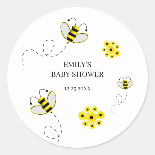 Bumble Bee Custom Baby Shower Classic Round Sticke Runder Aufkleber (Vorderseite)