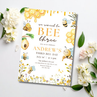 Bumble Bee Drei Geburtstagseinladung Kinderparty Einladung