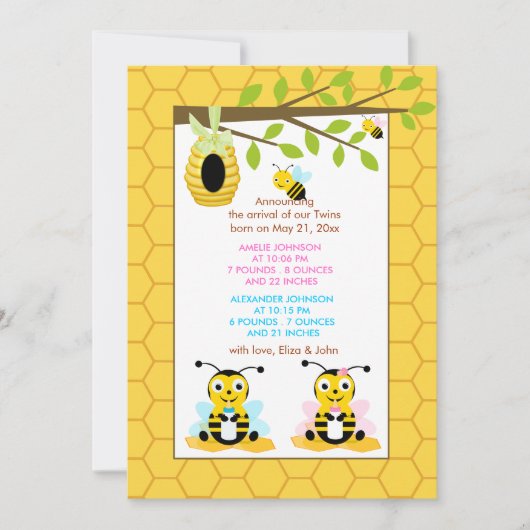 Bumble Bee Gender Reveal Baby Birth Ankündigung (Vorderseite)