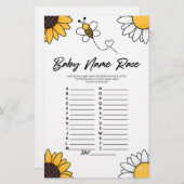 Bumble Bee Name Race Baby Shower Game-Aktivität Briefpapier (Vorne/Hinten)