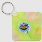 Bumble Bee on a Flower Painting Keychain Schlüsselanhänger (Vorderseite)
