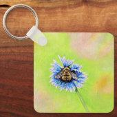 Bumble Bee on a Flower Painting Keychain Schlüsselanhänger (Vorderseite)
