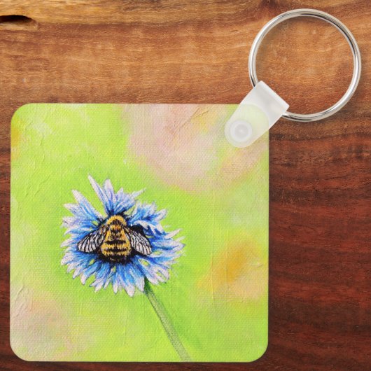Bumble Bee on a Flower Painting Keychain Schlüsselanhänger (Rückseite)