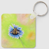 Bumble Bee on a Flower Painting Keychain Schlüsselanhänger (Rückseite)