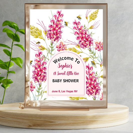 Bumble Bee Pink Florals Baby Shower Welcome Sign Poster