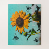 Bumble Bee Tennis Player With Text on Sunflower Puzzle (Vertikal)