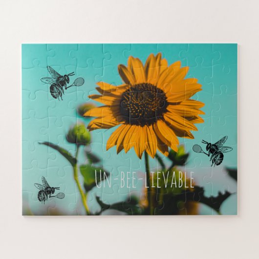 Bumble Bee Tennis Player With Text on Sunflower Puzzle (Horizontal)