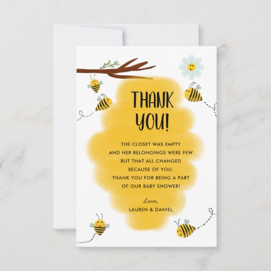 Bumble Bee Theme Baby Dusche Danke Karten (Vorderseite)
