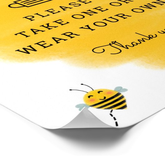 Bumble Bee Theme Baby Dusche Masken Zeichen Poster (Ecke)