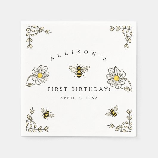 Bumble Bee Theme Geburtstagsparty Serviette (Vorderseite)