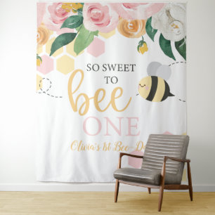 Bumblebee 1. Geburtstag pink floral Banner Wandteppich