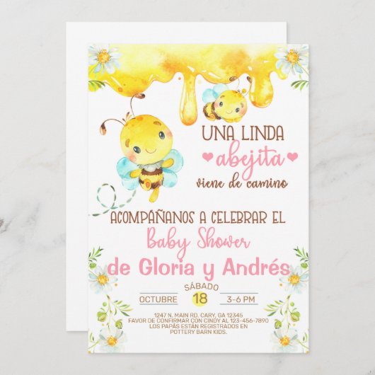 Bumblebee abejita Baby Dusche Einladung, Spanisch. Einladung (Vorne/Hinten)