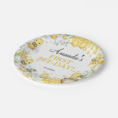 Bumblebee Floral First Bee Day Birthday Party Pappteller (Schrägansicht)