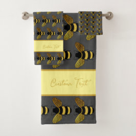 BUMBLEBEE PATTERN GOLD BLACK BEK ON GRAY BROWN BADHANDTUCH SET