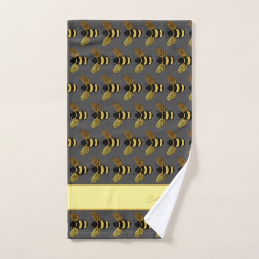 BUMBLEBEE PATTERN GOLD BLACK BEK ON GRAY BROWN BADHANDTUCH SET (Handtuch)