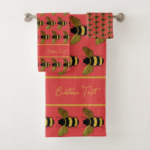 BUMBLEBEE PATTERN YELLOW GOLD SCHWARZE BIKE AUF RO BADHANDTUCH SET